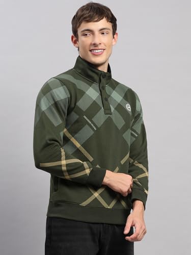 Monte Carlo Mens Regular Fit Solid Button Full Sleeve Winter Sweatshirt | Stylish Sweatshirt for Men |Comfortable Casual Winter Wear for Men's Green M (Pack of 1)