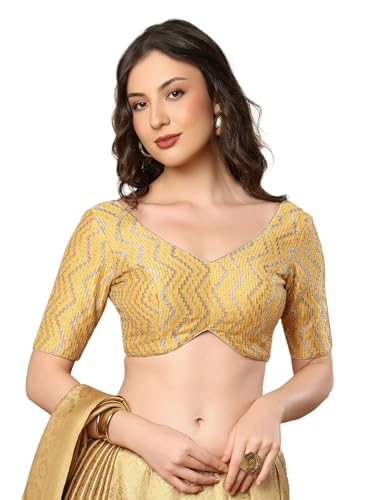 S SALWAR STUDIO Golden Georgette V Neck Readymade Blouse