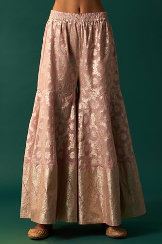 Wishful Women's Lilac Embroidered Panelled Silk Organza Short Kurta with Culotte and Dupatta Set (SP12569-223338-S)