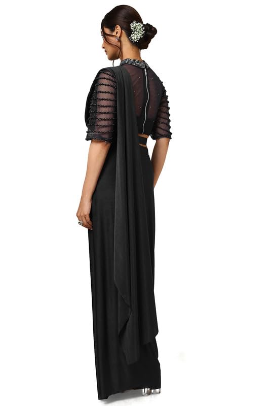 Soch Womens Black Embellished Nylon Blend Ready-To-Wear Saree With Belt