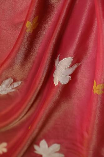 Taneira Women Pink Viscose Tissue Hand Painted Saree with Unstitched Blouse Piece (SPH08C00022-Pink)