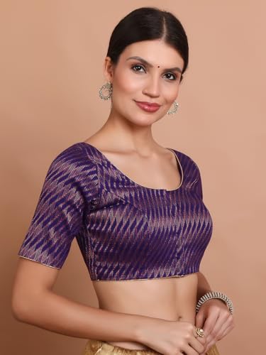Salwar Studio Purple Brocade Round Neck Readymade Blouse