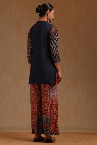 Soch Womens Navy Blue Muslin Solid Co-Ord Set