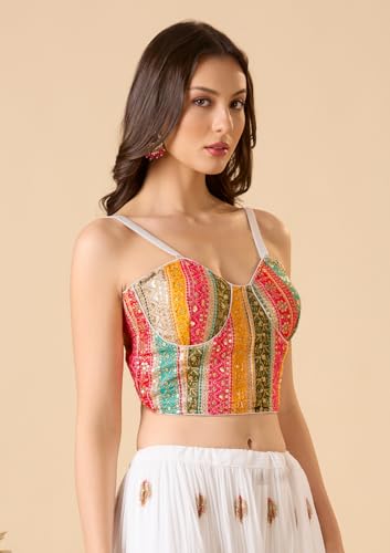 S SALWAR STUDIO White Georgette Embroidered Corset Readymade Blouse