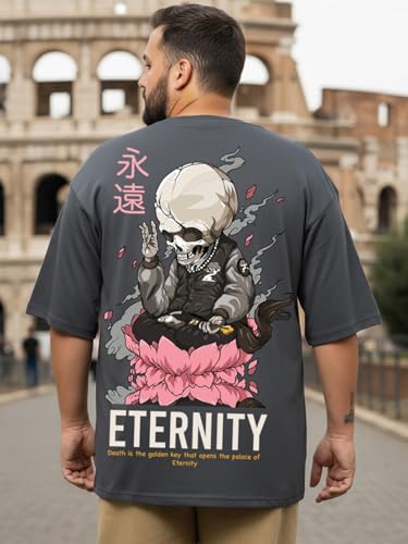 Bewakoof Heavy Duty® 1.0 Men's Graphic Print Oversized Fit Half Sleeve Round Neck Cotton Blend Plus Size T-Shirt_694261_Grey_4XL