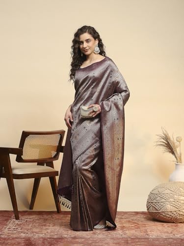 Meena Bazaar Women's Art Silk Saree with Unstitched Blouse Piece | Traditional Ethnic Wear Saree | Festive, Wedding & Party (Purple)