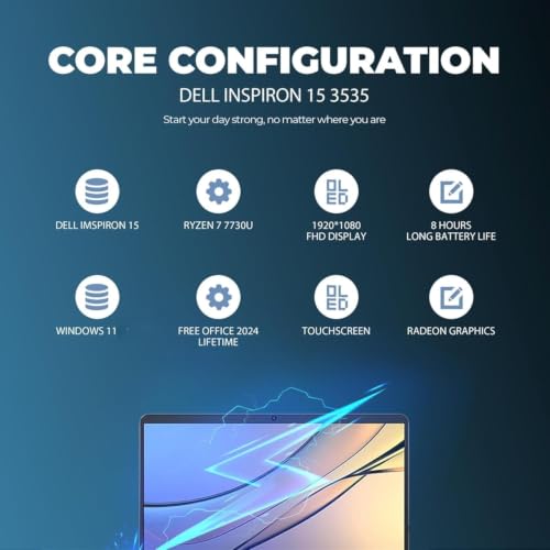 Dell Inspiron 15.6" Touchscreen FHD Laptop | AMD Ryzen 7 7730U(8-Core, Up to 4.5GHz) | 32GB RAM, 1TB PCIe SSD | Windows 11 | Bluetooth, HDMI, USB, 802.11 Wi-Fi | Anti-Glare, Privacy Shutter