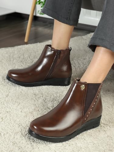 ELLE Women's Fashionable Zip Boots Colour-Brown, Size-UK 4