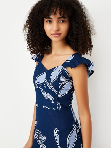 Max Kalki x Women Printed A-line Dress (Blue_S)