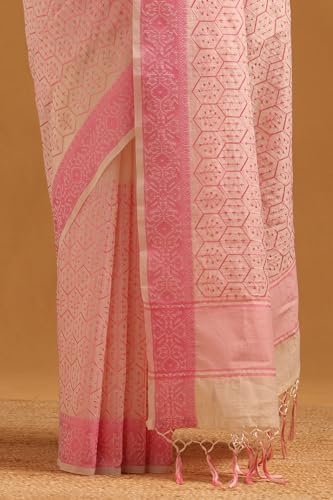 Soch Womens Cream Kota Geometric Machine Embroidered Saree