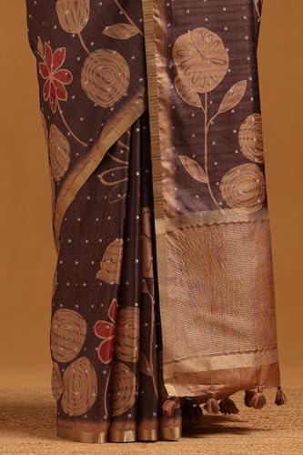 Soch Womens Charcoal Tussar Floral Saree