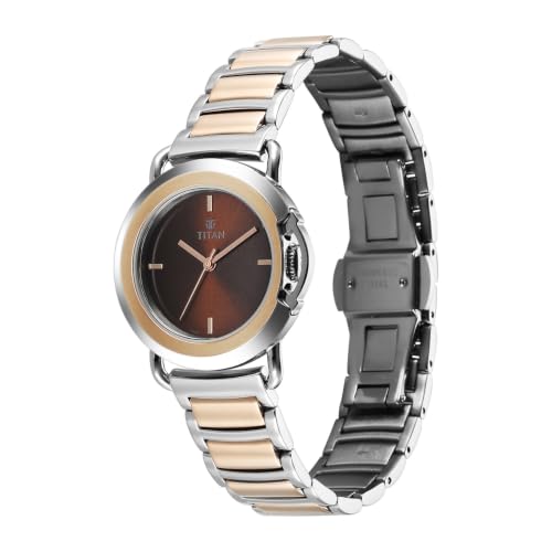 Titan Plain 3 Hands Work Wear Brown Round Dial Max.Area SS&Min Area Rose Gold Stainless Steel Strap Womens Watch - NU95324KM01