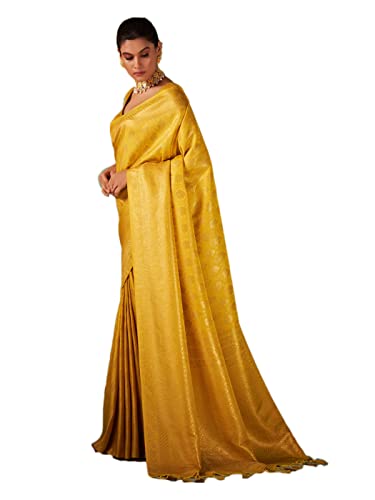 Vardha Women's Kanchipuram Art Silk Saree with Unstitched Blouse Piece - Gold Zari Woven Work Sarees for Wedding (Asya Vol.5_565)
