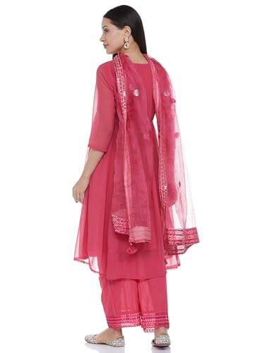 BIBA Women Polyester Straight Embrodery Suit Set (SKDRIVAYAT9575SS24PNK_Pink