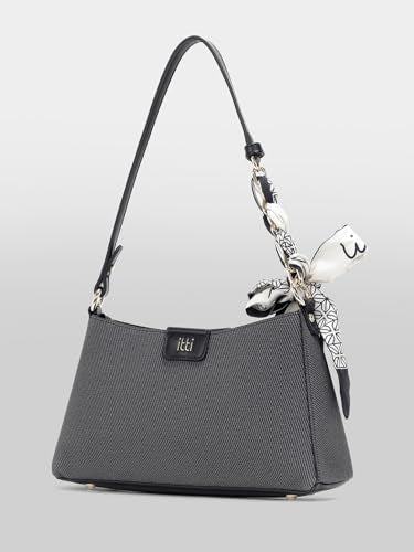 ITTI Alexi Shoulder Bag for Women | Soft Lightweight Medium Bag with 3 Compartments | Adjustable Strap & Decorative Scarf | Everyday & Casual Use (BLACK)