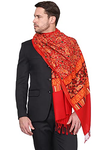 Weavers Villa Men's Floral Embroided Cashmilon Gents Shawls, Stoles, Muffler for Men, 70cm x 200cm