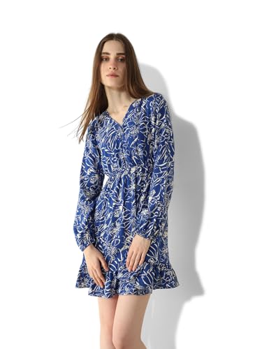 ONLY Women Printed Viscose Above Knee Blue A-line Dress