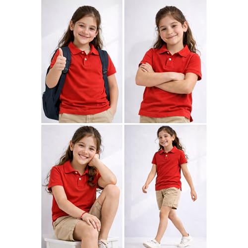 Kids Girls Polo T-Shirt | Half Sleeves | 100% Organic Cotton Rich Bio-Wash Fabric | Ultra Soft & Breathable | Regular Fit | Plain Solid Color Casual Wear(5-6Year, Red)