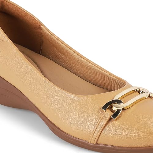 tresmode SANZ Women's Wedges Sandals Ballerina Platform Heels Camel, 8 UK / 41 EU - Open Toe Stylish Comfortable Soft Footwear