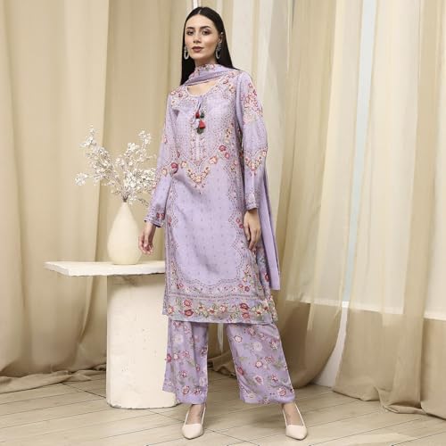 BIBA Women Purple Modal Blend Straight Suit Set_36