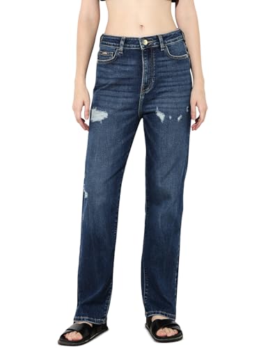 ONLY Women's Solid Straight Fit Mid-Rise Blue Jeans