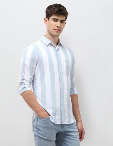 U.S.Polo Association Men's Vertical Striped Regular Fit Shirt (USSHT3377_Teal_42)
