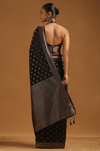 Soch Womens Black Viscose Silk Floral Zari Woven Saree