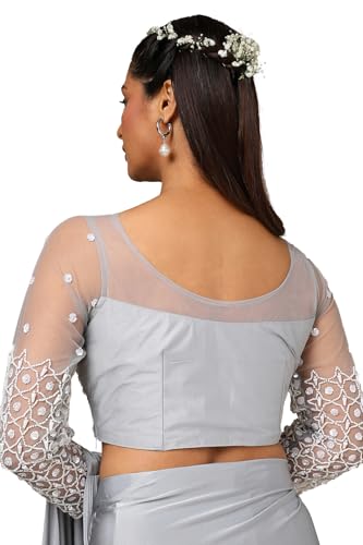 Soch Womens Grey Nylon Blend Saree With Beads