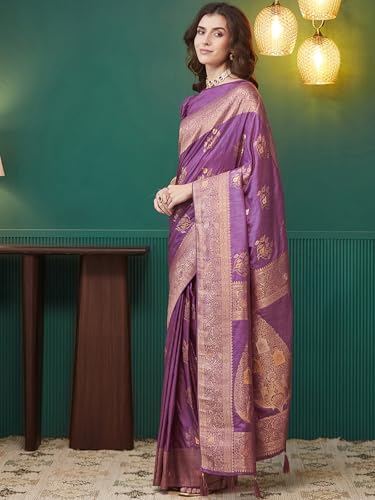 Satrani Women's Silk Banarasi Jacquard Saree with Unstitched Blouse Piece (4116S6535N_Mauve)