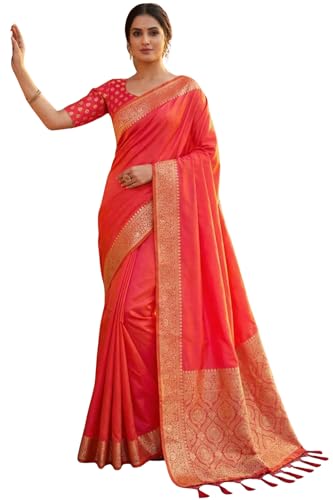 SGF11 Women's Kanjivaram Soft Silk Saree With Unstiched Blouse Piece (Orange)