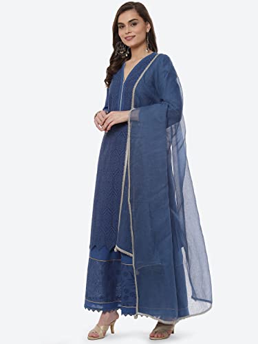 BIBA Women's Cotton Salwar Suit Set (Blue)