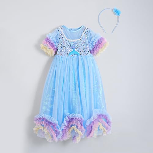 Hopscotch Girls Blue Short Sleeves Sequined Ruffled Gown for Age (4-5 Years)