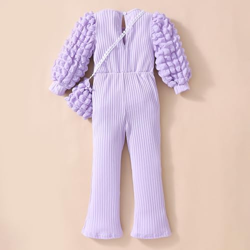 Hopscotch Girls Full Sleeves Purple Floral Applique Jumpsuit For Ages (6-7 Years)