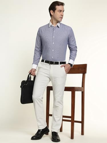 Hancock Men Cotton Solid Slim Fit Trousers White Size 36, Machine Washable Easy Care Fabric, smart fit for Everyday Styling, Durable Fabric with a Tailored Finish