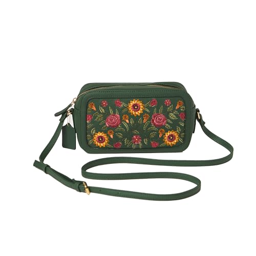 Chumbak Olive Crossbody Sling Bag for Women, Zipper Closure, Palace Memoirs Collection, Stylish Designer Handbag Purse Wallet Sling Tote, Everyday Casual Ethnic Travel Office Use