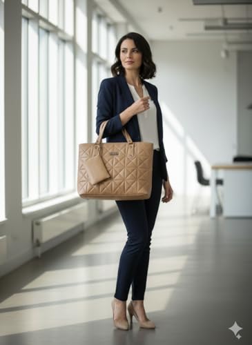 NAZRANA ENTERPRISESQuilted Tote Bag with Pouch, Spacious & Elegant Handbag for Women