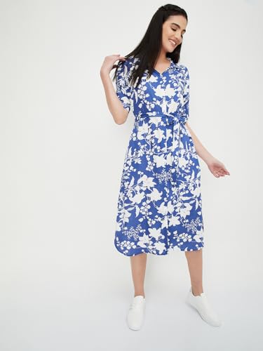 Max Women Printed Shirt Dress (MDDRS41027BLUE)_L