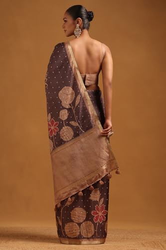 Soch Womens Charcoal Tussar Floral Saree
