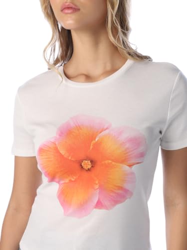 ONLY Women's Floral Print Regular Fit White T-Shirt