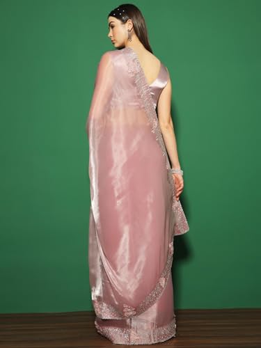SAREE MALL Women's Organza Solid Saree With Unstitched Blouse Piece(Mauve_FF0MAHEK737H_MK)