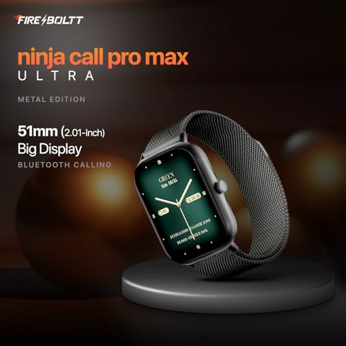 Fire-Boltt Ninja Call Pro Max 51.05mm (2.01 inch) Display Smart Watch, Bluetooth Calling, 120+ Sports Modes, Health Suite, Voice Assistance (Black SS)