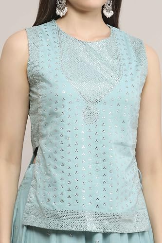 Biba Women Powder Blue Cotton Printed Lehenga Set_42