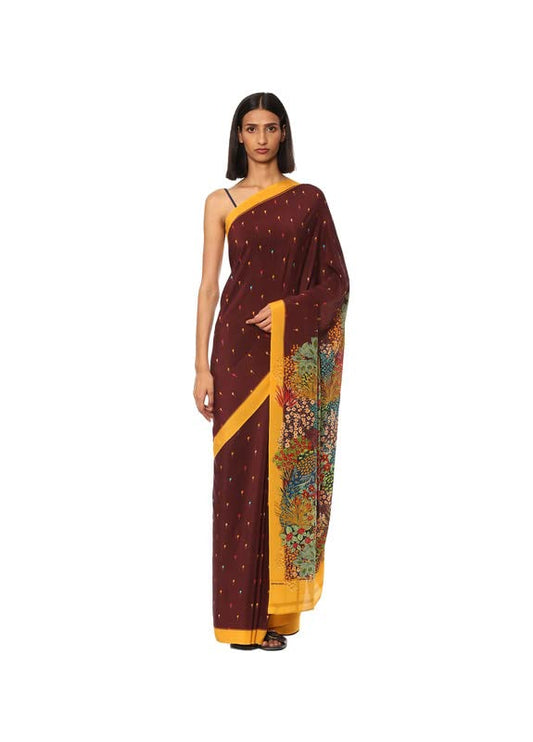 Satya Paul Red Silk Crepe Silk Printed Casual Festive Party Wedding Saree for Women