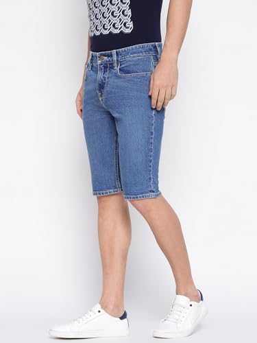 GUESS Blue Solid Mid Rise Slim Fit Denim Shorts