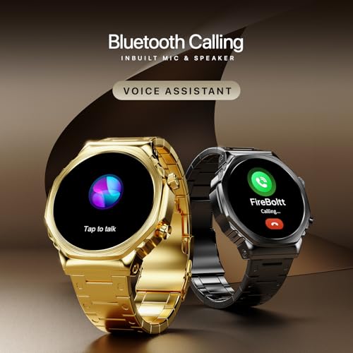 Fire-Boltt Onyx- 36.3mm AMOLED Always On Display Smart Watch, 466 * 466 High Resolution, Bluetooth Calling, Steel Design, IP67, 4GB Storage, 300+ Sports Modes, 130+ Watch Faces (Gold)