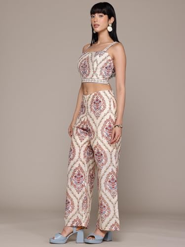 Label RITU KUMAR Ecru Caprese Top With Pant Co-Ord Set