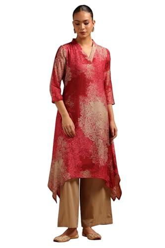 Soch Womens Deep Red Linen Paisley Print Co-Ords Set