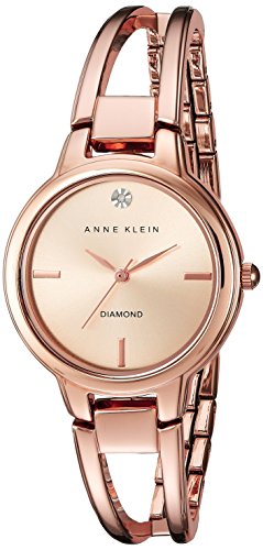 Anne Klein New York Analogue Diamond-Accented Dial Rose Gold-Tone Open Bangle Women's Watch