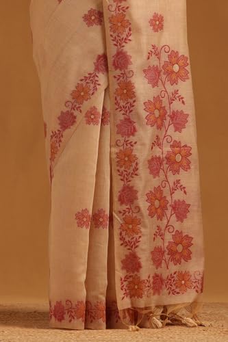 Soch Womens Beige Chanderi Floral Woven Design Saree