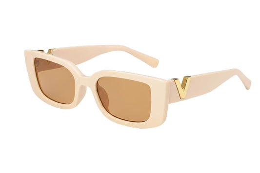FAVELA Women Cat Eye Sunglasses | Stylish Cateye Square Frame with Gold V Detail | UV400 Protected Fashion Goggles for Girls & Women | Trendy Party, Casual & Daily Use. (Off-White)